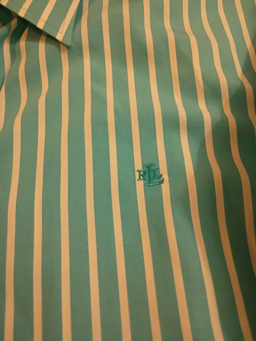 Lauren Ralph Lauren Womans Turquoise Button Down Striped Shirt Non Iron Preppy - Picture 3 of 4